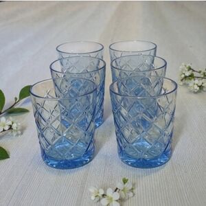 RARE! Set of 6 IKEA Flimra Blue Lowball Drinking Glasses - Discontinued Diamond